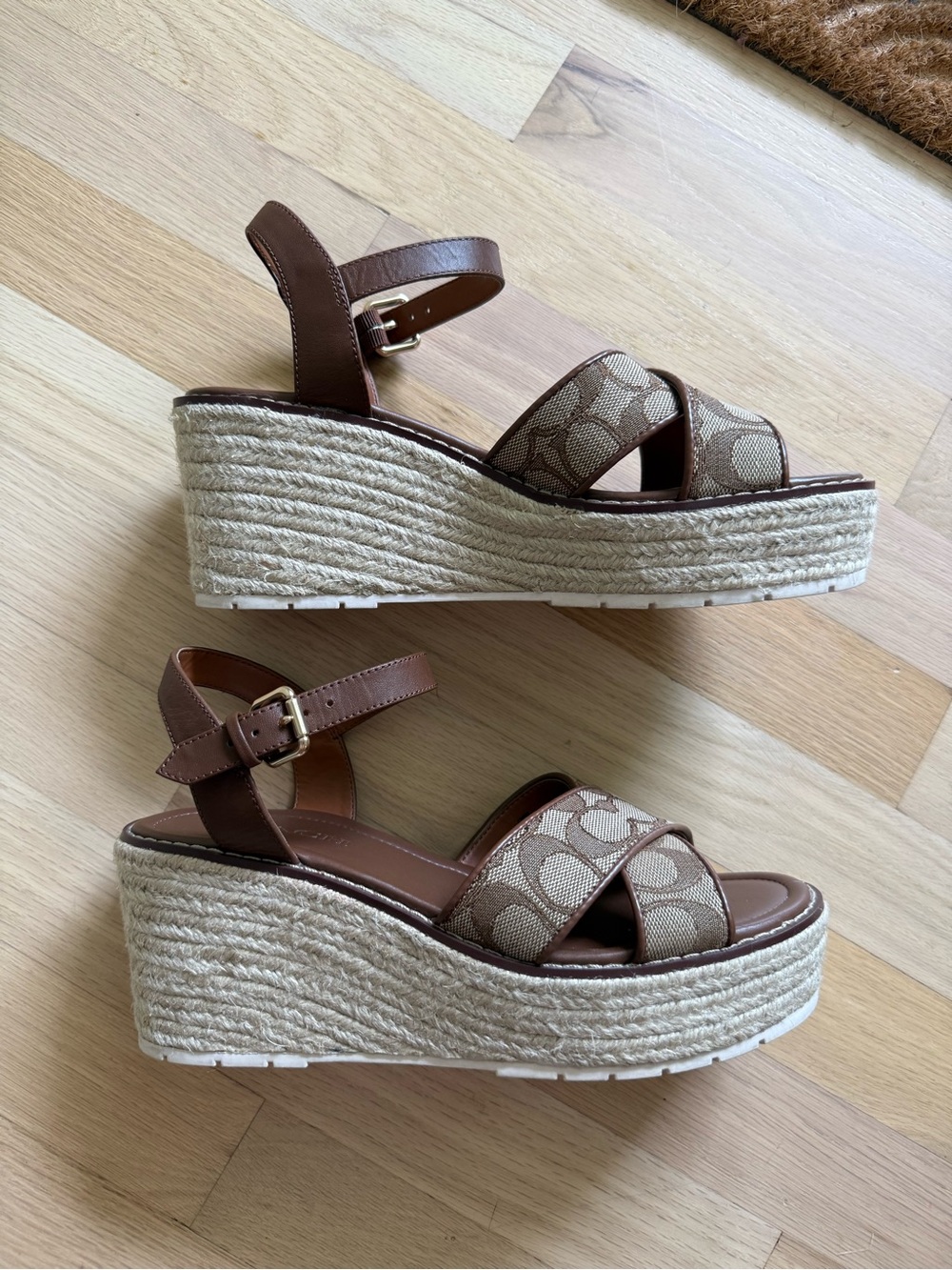 Coach Kimberly Espadrille Wedge Heels - Brown Jacquard - Size 8 - Picture 8 of 12